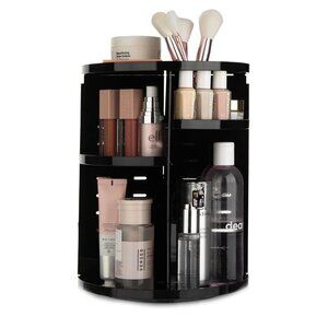 360 Rotating Makeup Organizer Adjustable Bathroom Makeup Spinning Large Black